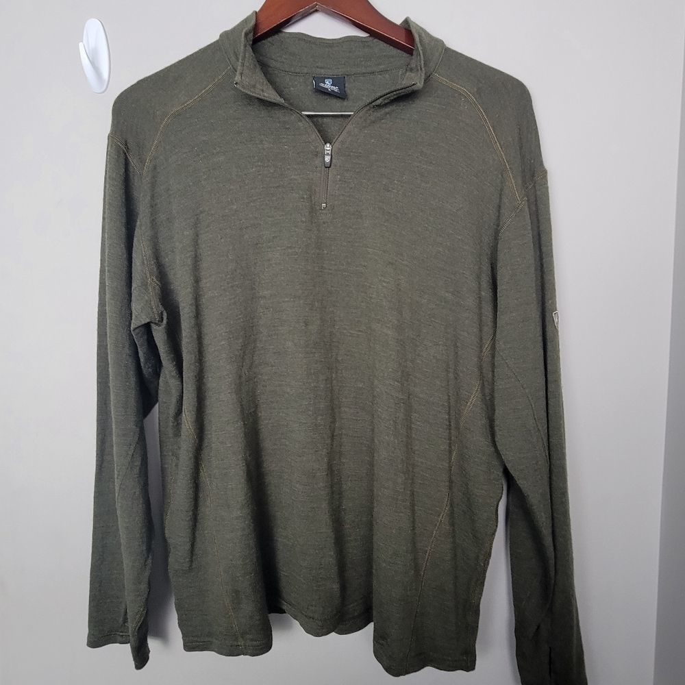 KUHL Mens Team 1/4 ZIP Merino Wool Pullover Sweater Green Large